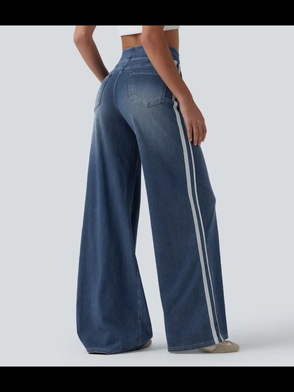 (NWOT) Halara Flex™ High Waisted Stripe Wide Leg Flowy Washed Jeans w Pockets - Picture 2 of 4